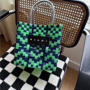 Marni Vibrant Green and Navy Patterned Tote